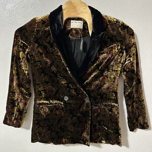 We The Free People Nicolette Velvet Double Breasted Blazer Black Floral Sz Small